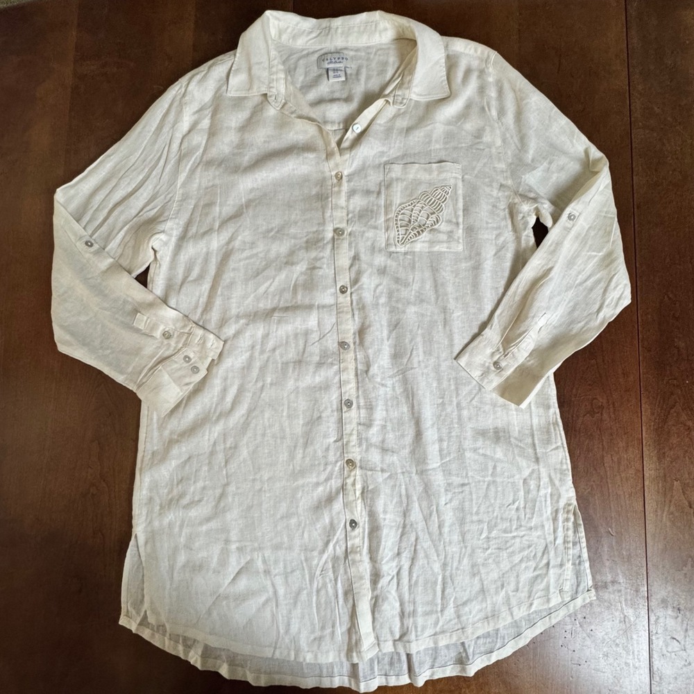 Calypso St Barth Button Down Tunic Women XL Cream Excellent Linen Shell Coastal